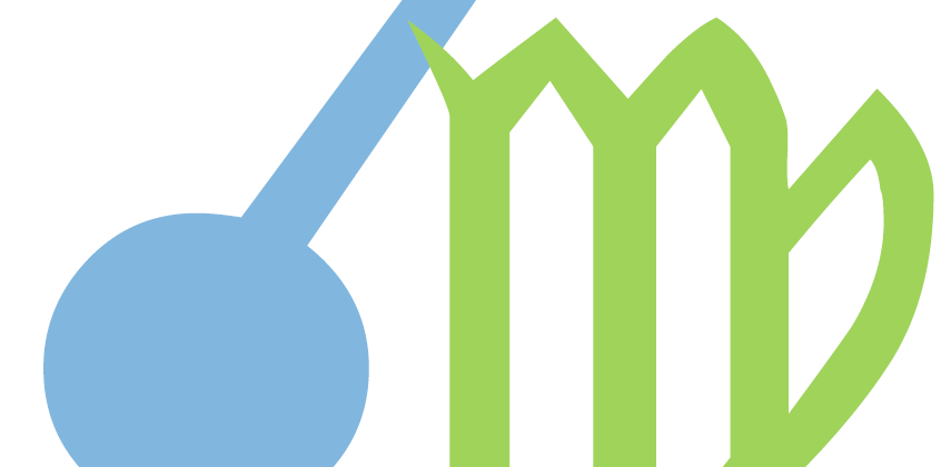 Blue symbol for a solar eclipse ( a filled conjunction) alongside a green Virgo symbol